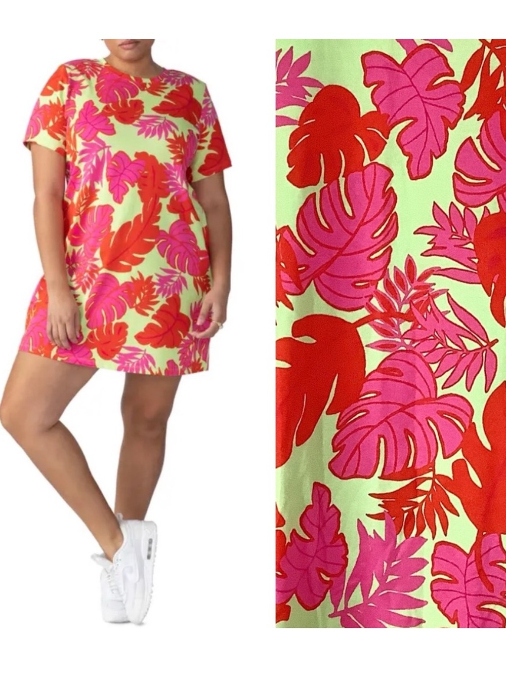 SANCTUARY Tropical Palm Print T-Shirt Dress 1X